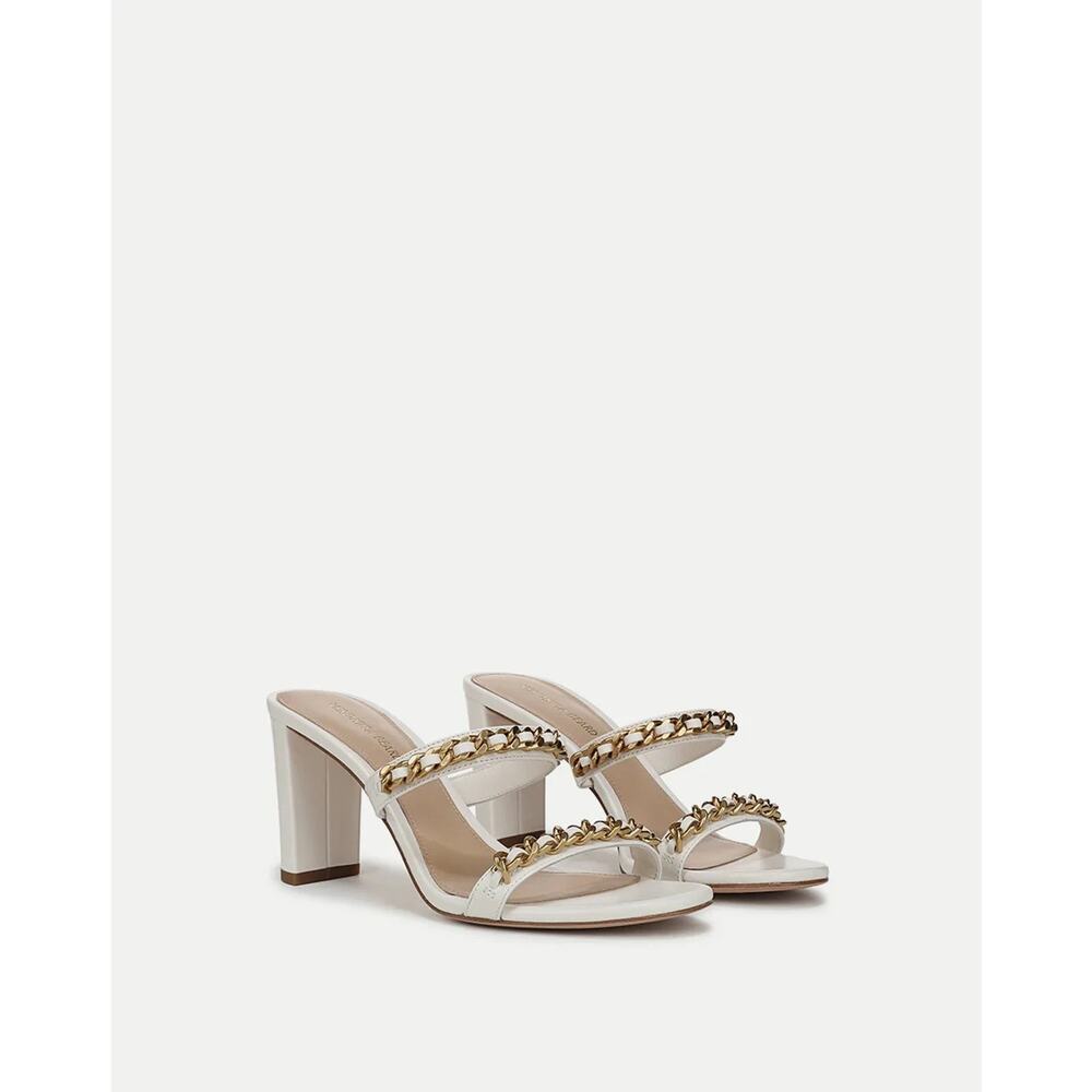 NIB Veronica Beard Gretchen Chain-Link Sandal Sz US 7.5M White 3'' Heel